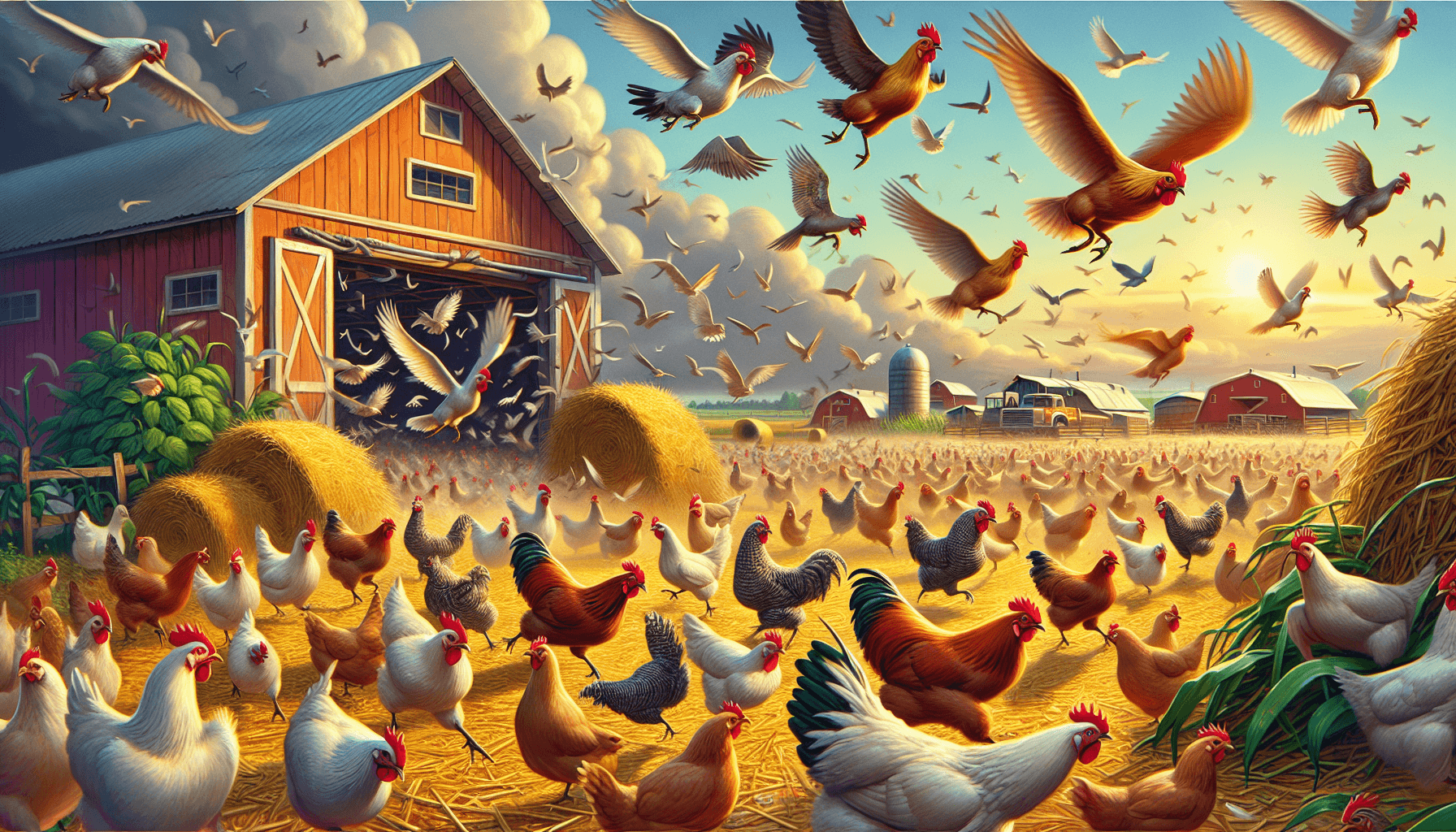 Chickens escaping from a farm